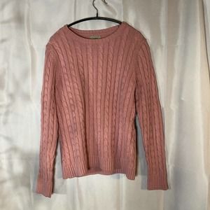 L.L.Bean Sweater Thick Cable Knit Medium Crewneck Pink